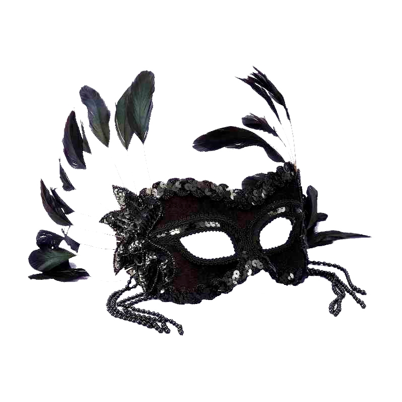 Black Half Mask with Beads and Feathers The Costumer