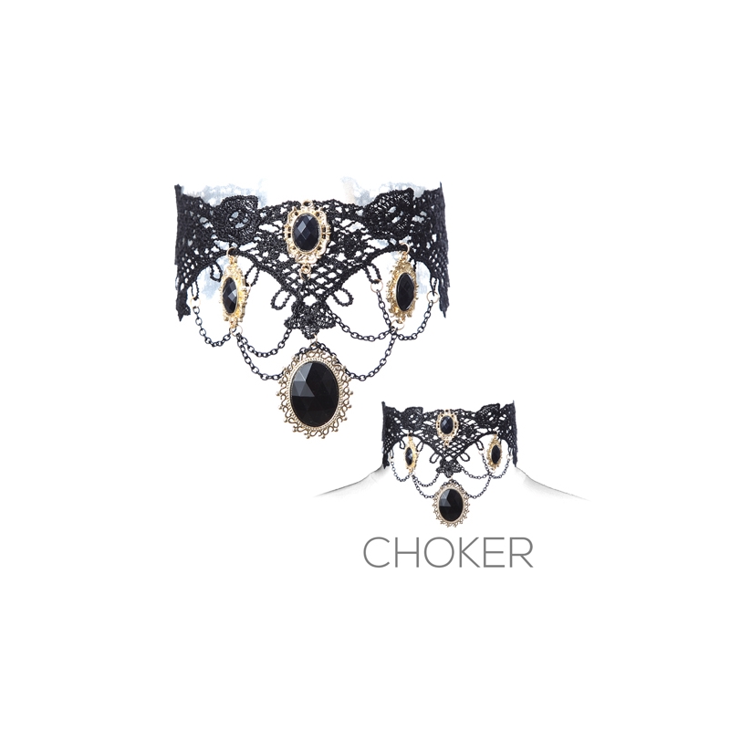 Victorian Lace Choker Gems and Chains The Costumer