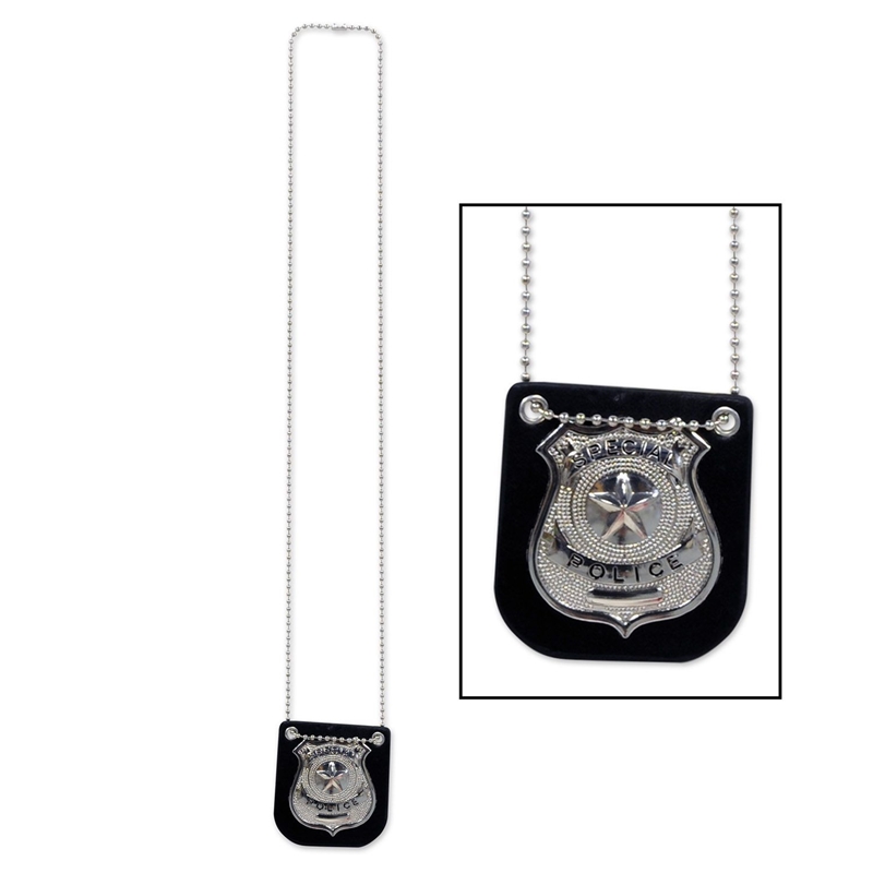 Beelittle Police Badge with Chain Cop Necklace Police Costume Accessory  (3pcs)