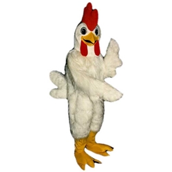 Friendly Chicken Mascot. This Friendly Chicken mascot comes complete with head, body, hand mitts and foot covers. This is a sale item. Manufactured from only the finest fabrics. Fully lined and padded where needed to give a sculptured effect. Comfortable to wear and easy to maintain. All mascots are custom made. Due to the fact that all mascots are made to order, all sales are final. Delivery will be 2-4 weeks. Rush ordering is available for an additional fee. Please call us toll free for more information. 1-877-218-1289