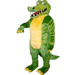 Brawny Gator Mascot. This  Brawny Gator mascot comes complete with head, body, hand mitts and foot covers. This is a sale item. Manufactured from only the finest fabrics. Fully lined and padded where needed to give a sculptured effect. Comfortable to wear and easy to maintain. All mascots are custom made. Due to the fact that all mascots are made to order, all sales are final. Delivery will be 2-4 weeks. Rush ordering is available for an additional fee. Please call us toll free for more information. 1-877-218-1289