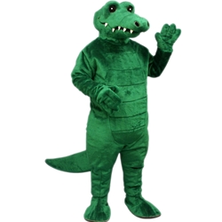 Tuff Gator Mascot. This  Tuff Gator mascot comes complete with head, body, hand mitts and foot covers.. This is a sale item. Manufactured from only the finest fabrics. Fully lined and padded where needed to give a sculptured effect. Comfortable to wear and easy to maintain. All mascots are custom made. Due to the fact that all mascots are made to order, all sales are final. Delivery will be 2-4 weeks. Rush ordering is available for an additional fee. Please call us toll free for more information. 1-877-218-1289