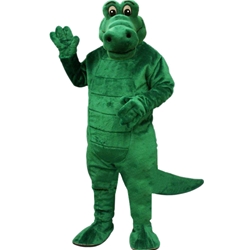 Albert Alligator Mascot. This  Albert Alligator mascot comes complete with head, body, hand mitts and foot covers.. This is a sale item. Manufactured from only the finest fabrics. Fully lined and padded where needed to give a sculptured effect. Comfortable to wear and easy to maintain. All mascots are custom made. Due to the fact that all mascots are made to order, all sales are final. Delivery will be 2-4 weeks. Rush ordering is available for an additional fee. Please call us toll free for more information. 1-877-218-1289