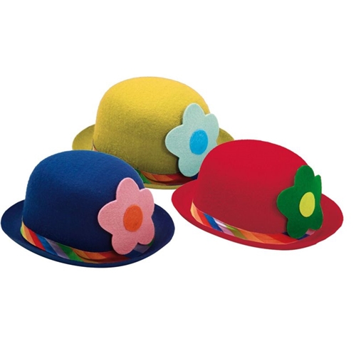Clown Derby Bowler Hat with Daisy Flower
