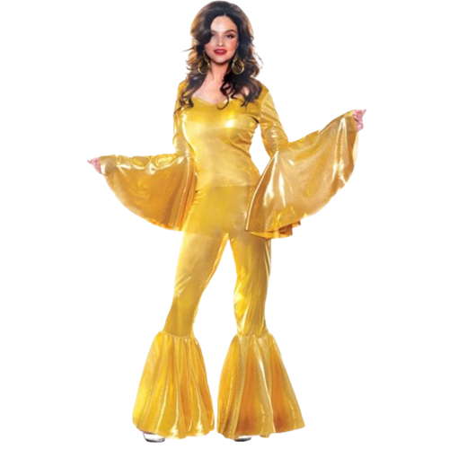 24 Karat Gold Adult Women's Jumpsuit Costume Includes Shirt and Pants