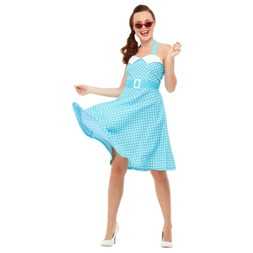 Blue and White 1950's Pin-Up Girl Costume Dress