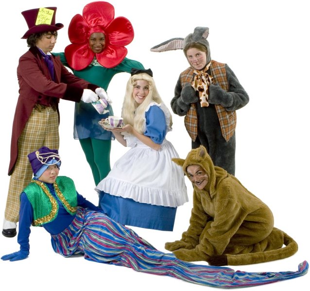 Rental Costumes for Alice in Wonderland - Mad Hatter, Rose, Alice, March Hare, Caterpillar, Cheshire Cat