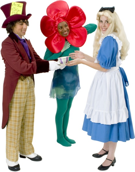 Rental Costumes for Alice in Wonderland - Mad Hatter, Rose, Alice