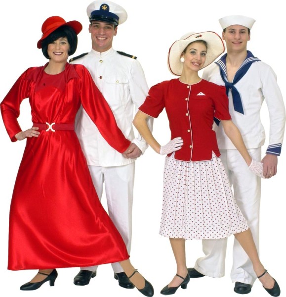 Rental Costumes for Anything Goes - Reno Sweeney, Captain of the SS “American,” Hope Harcourt, Billy Crocker dressed as a sailor