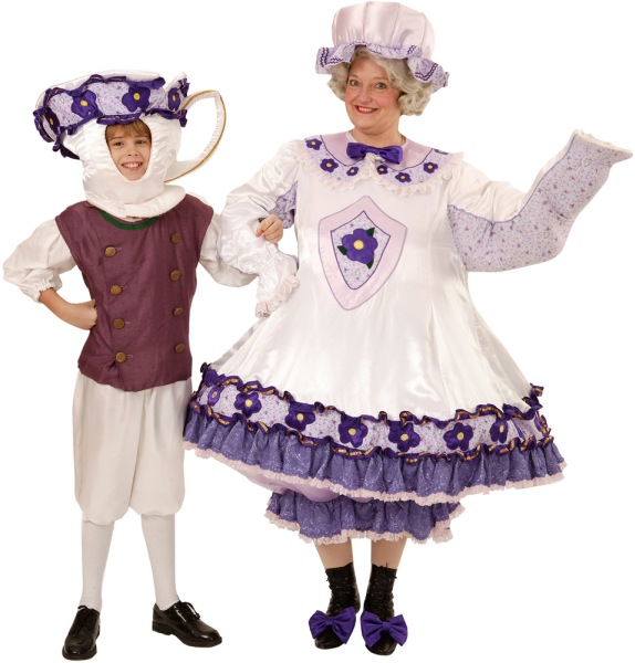 Rental Costumes for Beauty and the Beast - Matching Enchanted Costumes for Mrs. Potts as a Tea Pot and Her Son Chip as a Tea Cup