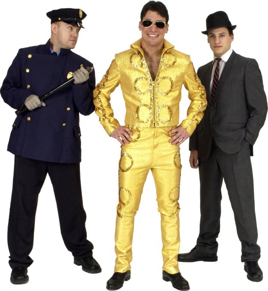 Rental Costumes for Bye Bye Birdie - New York City Police Officer, Conrad Birdie in his gold metallic motorcycle outfit, Albert Peterson