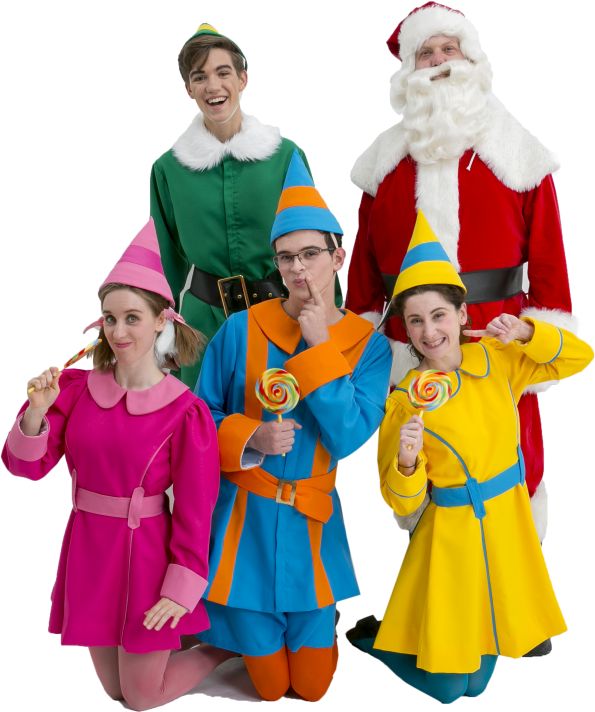 Elf the Musical Buddy, Santa, Jovie, and Elves
