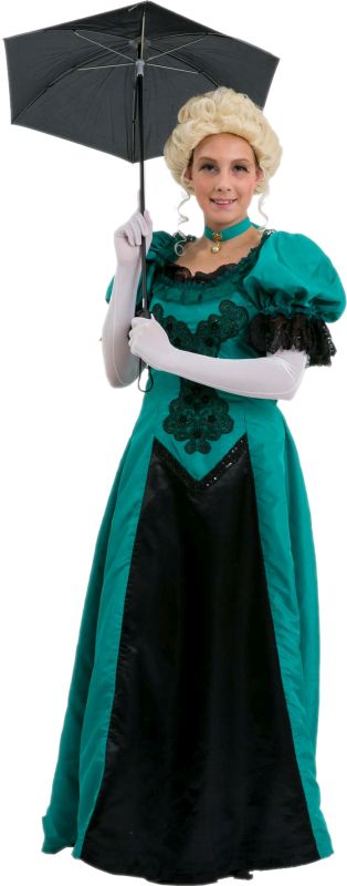 Time Period Green and Black Victorian Dress
