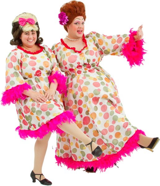 Rental Costumes for Hairspray - Tracy and Edna Turnblad in their Mr. Pinky's matching dresses