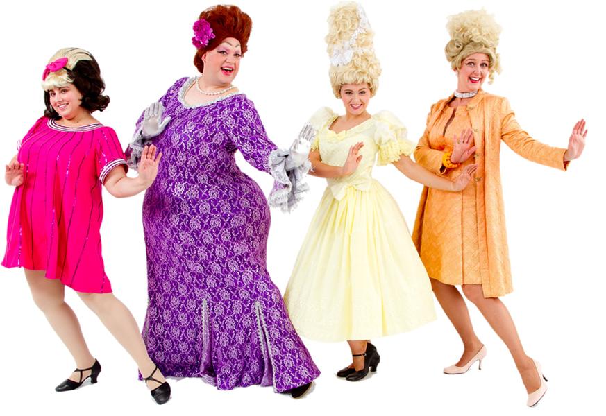 Rental Costumes for Hairspray - Tracy and Edna Turnblad in thier finale gowns, Amber and Velma Von Tussle in their Miss Hairspray dresses