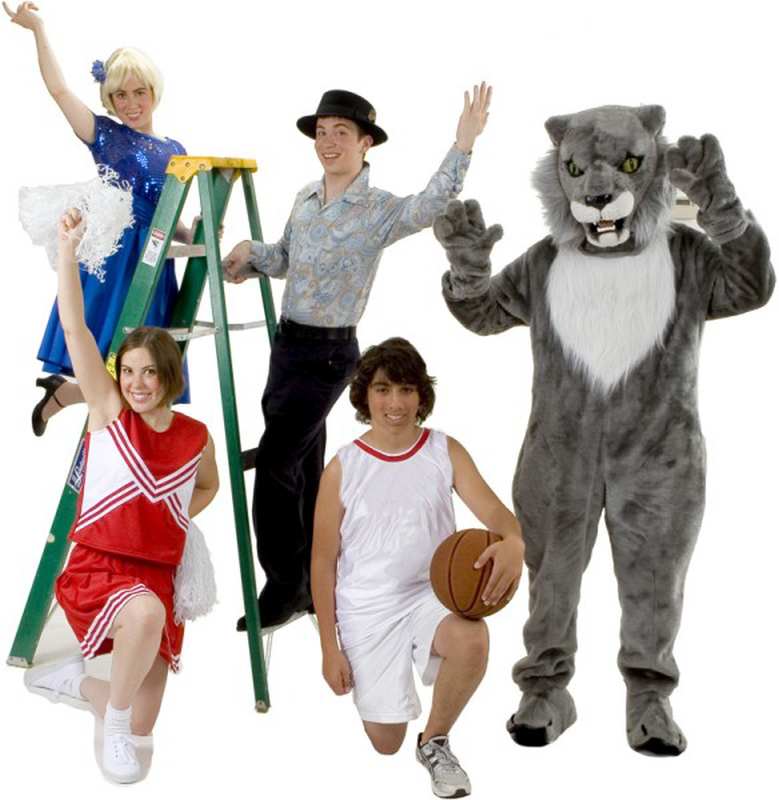 Rental Costumes for High School Musical - Sharpay Evans, East High School Cheerleader, Ryan Evans, Troy Bolton in his East High School Basketball uniform, East High School Wildcat Mascot 