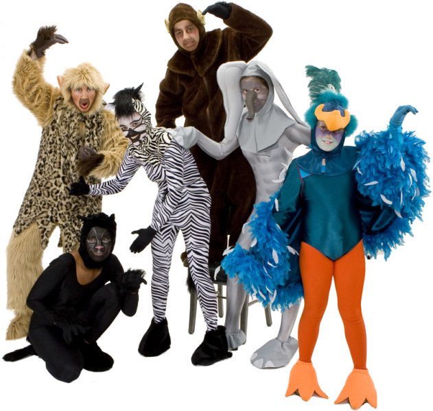 Rental Costumes for The Jungle Book - King Louie the Monkey, Bagheera the Panther, Sebra, Baloo the Bear, Colonel Hathi the Indian Elephant, Bird of the Jungle