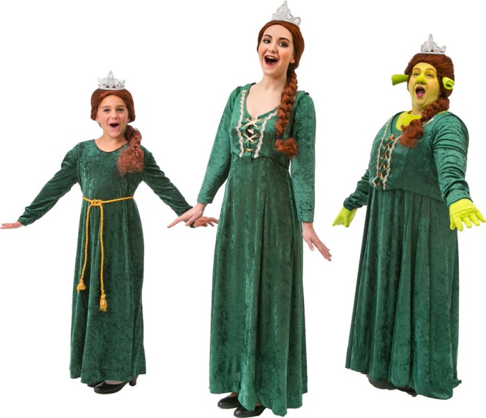 Rental Costumes for Shrek the Musical - Young Princess Fiona, Princess Fiona, and Princess Fiona as Ogre