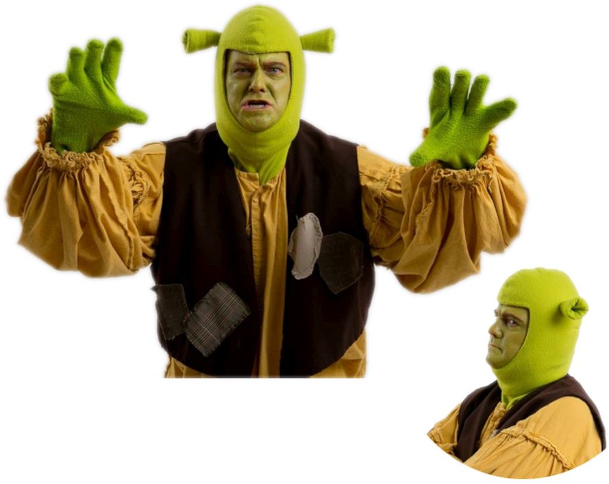 Shrek the Musical Fabric Hood included with rentals (Other pictures are with optional prosthetic hood)