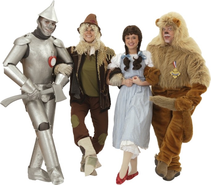 Rental Costumes for The Wizard of Oz - Tin Man, Scarecrow, Dorothy Gale, Cowardly Lion