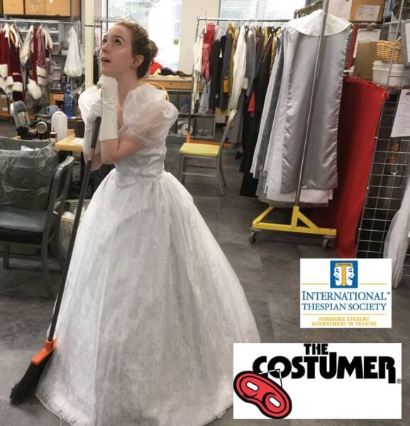 Grace White International Thespian Society Intern for The Costumer helping clean up production dressed as Cinderella