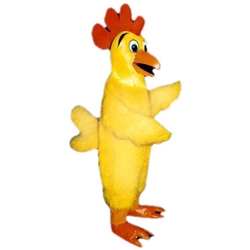 Plucky Chicken Mascot. This Plucky Chicken mascot comes complete with head, body, hand mitts and foot covers. This is a sale item. Manufactured from only the finest fabrics. Fully lined and padded where needed to give a sculptured effect. Comfortable to wear and easy to maintain. All mascots are custom made. Due to the fact that all mascots are made to order, all sales are final. Delivery will be 2-4 weeks. Rush ordering is available for an additional fee. Please call us toll free for more information. 1-877-218-1289