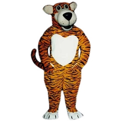 Smiling Tiger Mascot. This Smiling Tiger mascot comes complete with head, body, hand mitts and foot covers. This is a sale item. Manufactured from only the finest fabrics. Fully lined and padded where needed to give a sculptured effect. Comfortable to wear and easy to maintain. All mascots are custom made. Due to the fact that all mascots are made to order, all sales are final. Delivery will be 2-4 weeks. Rush ordering is available for an additional fee. Please call us toll free for more information. 1-877-218-1289