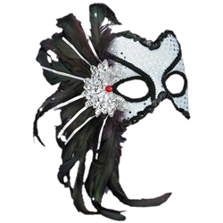 Venetian Mask With Feathers - Black & White