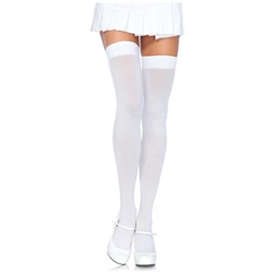 White Thigh High Opaque Nylon Tights - Adult