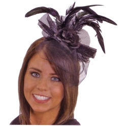 Black Flower Headband with Feather