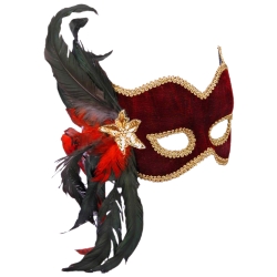 Burgundy Velvet Venetian Half Mask with Feathers