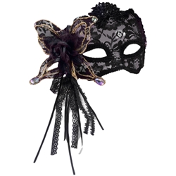 Black Lace Venetian Mardi Gras Half Mask