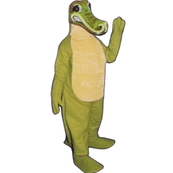 Sneering Crocodile Mascot. This Sneering Crocodile mascot comes complete with head, body, hand mitts and foot covers. This is a sale item. Manufactured from only the finest fabrics. Fully lined and padded where needed to give a sculptured effect. Comfortable to wear and easy to maintain. All mascots are custom made. Due to the fact that all mascots are made to order, all sales are final. Delivery will be 2-4 weeks. Rush ordering is available for an additional fee. Please call us toll free for more information. 1-877-218-1289