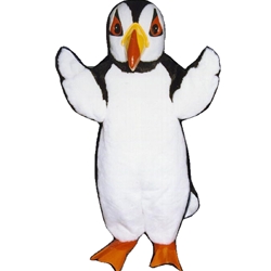 Puffin Penguin Mascot. This Puffin Penguin mascot comes complete with head, body, hand mitts and foot covers. This is a sale item. Manufactured from only the finest fabrics. Fully lined and padded where needed to give a sculptured effect. Comfortable to wear and easy to maintain.   All mascots are custom made. Due to the fact that all mascots are made to order, all sales are final. Delivery will be 2-4 weeks. Rush ordering is available for an additional fee. Please call us toll free for more information. 1-877-218-1289.