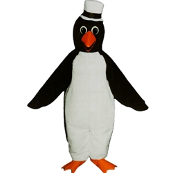 Dapper Penguin Mascot. This Dapper Penguin mascot comes complete with head, body, hand mitts and foot covers. This is a sale item. Manufactured from only the finest fabrics. Fully lined and padded where needed to give a sculptured effect. Comfortable to wear and easy to maintain. All mascots are custom made. Due to the fact that all mascots are made to order, all sales are final. Delivery will be 4-6 weeks. Rush ordering is available for an additional fee. Please call us toll free for more information. 1-877-218-1289