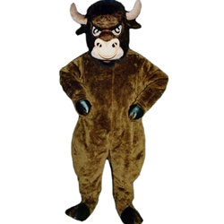 Cartoon Bull Mascot. This Cartoon Bull mascot comes complete with head, body, hand mitts, foot covers, hat, shirt  and shoes.  This is a sale item. Manufactured from only the finest fabrics. Fully lined and padded where needed to give a sculptured effect. Comfortable to wear and easy to maintain. All mascots are custom made. Due to the fact that all mascots are made to order, all sales are final. Delivery will be 2-4 weeks. Rush ordering is available for an additional fee. Please call us toll free for more information. 1-877-218-1289