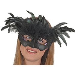 Black Venetian Mask with Feathers