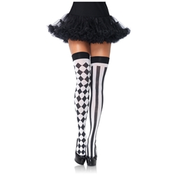 Black and White Harlequin Illusion Print Thigh Highs