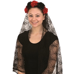Day of the Dead Rose Headband with Veil