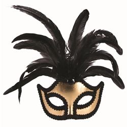 Gold Half Mask with Feathers