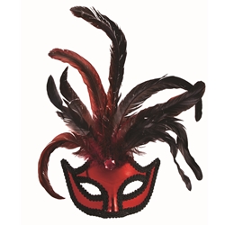 Red Half Mask with Feathers