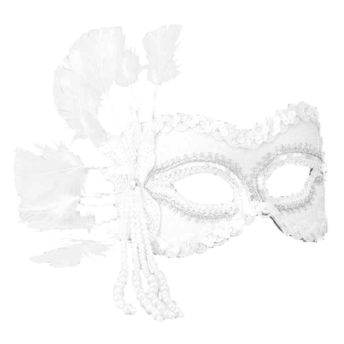 White Half Mask with Feathers
