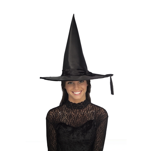 Black Satin Witch Hat - Adult