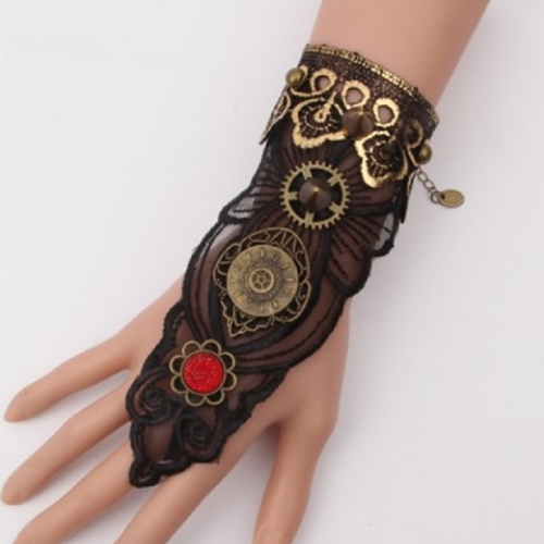 Steampunk Bracelet with Clock and Stone