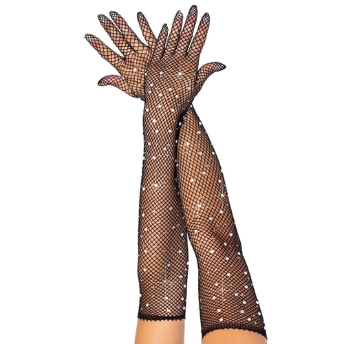 Rhinestone Fishnet Gloves