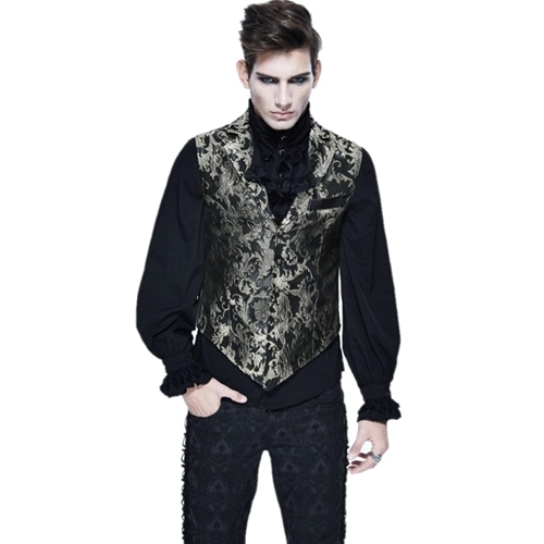 Gothic Embroidered White Gold Brocade Collard Waistcoat