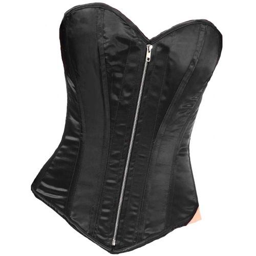 Black Satin Overbust Steel Boned Corset