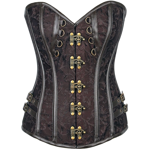 Brocade & Faux Leather Steel Boned Corset