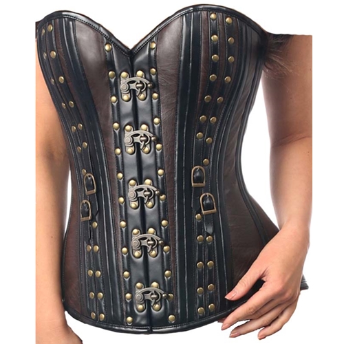 Faux Leather Steel Boned Corset w/Rivets