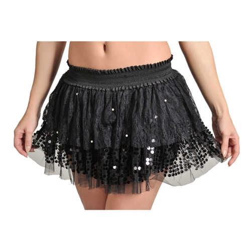 Black Lace Skirt with Pearls and Sequins